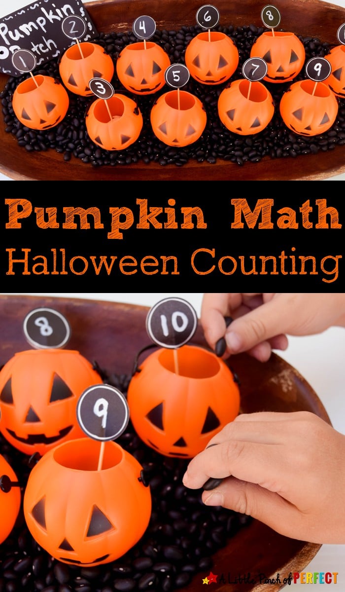 Halloween Mini Pumpkin Counting Math Time with Kids: This activity is easy to set up and you can adapt it for different ages and abilities so anyone can count along. (preschool, kindergarten, October)