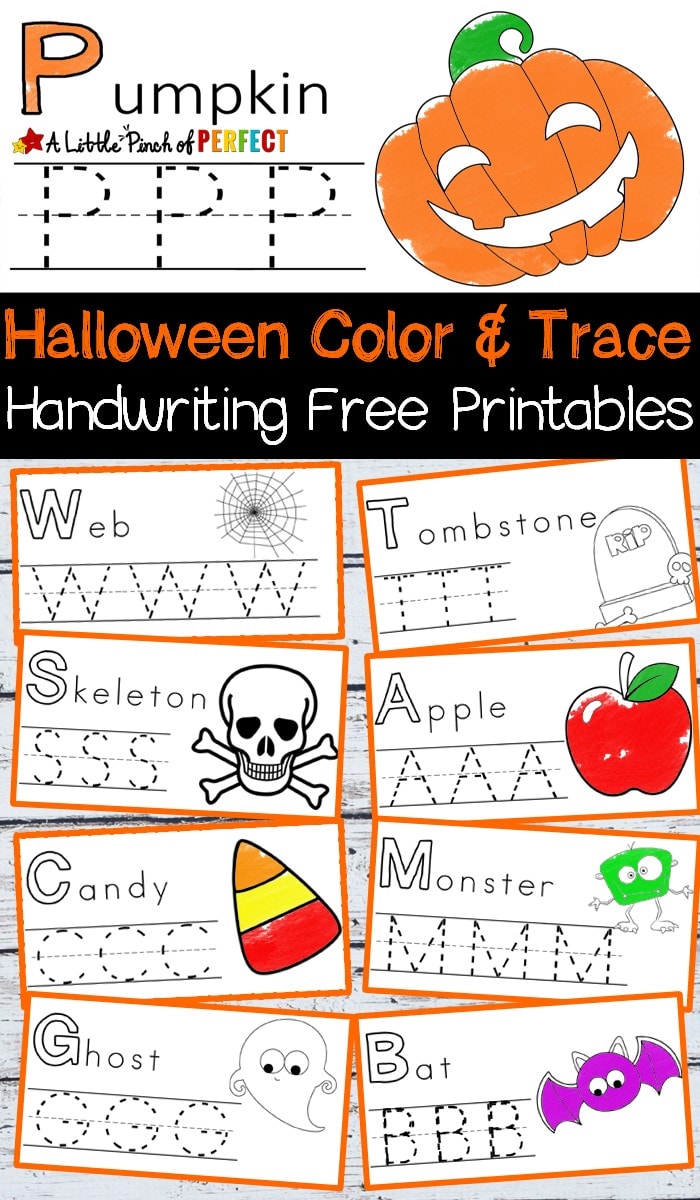 Halloween Handwriting and Coloring Free Printables: Perfect for letter writing practice including favorite Halloween pictures like pumpkins, spiders, ghosts, monsters, and more. (preschool, kindergarten, October)