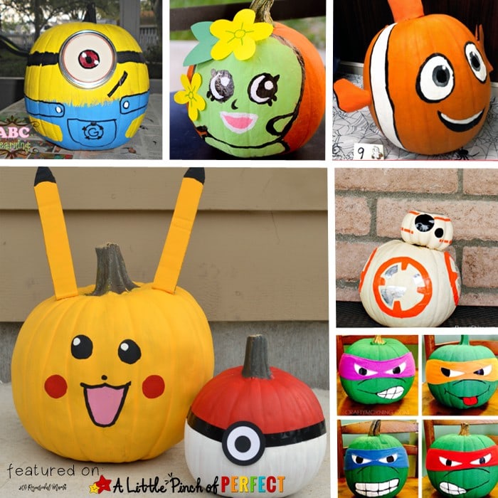 10 Easy No Carve Pumpkin Ideas for Kids to make on Halloween of their Favorite Characters (Shopkins, Nemo, Minions, Pokemon, and more)