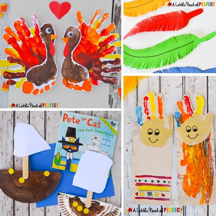 16 Easy Thanksgiving Crafts for Kids to Make this Fall: Easy craft ideas including turkeys, Mayflowers, Native Americans, fall trees, pumpkins, and more. (preschool, kindergarten, first grade)
