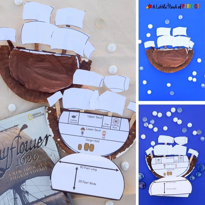 Inside the Mayflower Paper Plate Craft and Free Template: Kids can learn the history of the Mayflower as they make this easy craft for Thanksgiving. (preschool, kindergarten, first grade, November)