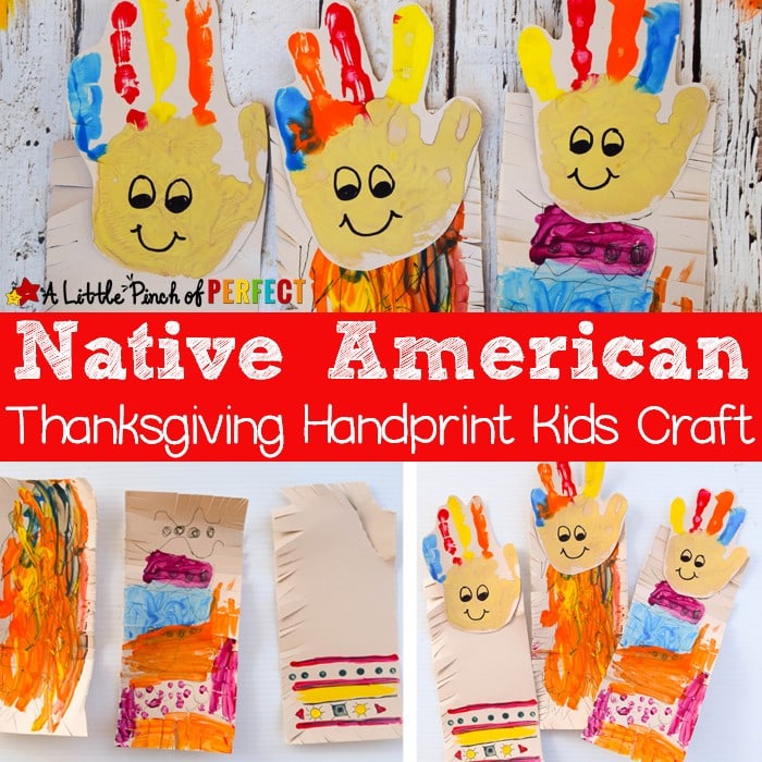 Native American Handprint Kids Craft: Adorable handprint craft that kids can decorate with traditional Native American symbols and practice scissor skills (November, Thanksgiving, Kids Activity, Preschool, Kindergarten, American History)