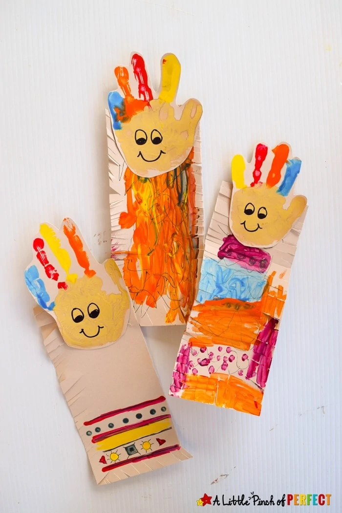 Native American Handprint Kids Craft: Adorable handprint craft that kids can decorate with traditional Native American symbols and practice scissor skills (November, Thanksgiving, Kids Activity, Preschool, Kindergarten, American History)
