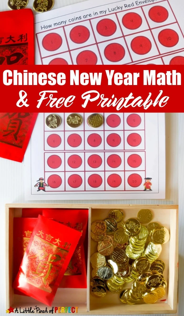 Chinese New Year Red Envelope Math Activity and Free Printable for Kids: includes 3 activities, free printable 10-frame counting mats and an addition page for your preschooler, kindergartner, and first grader (January, February)