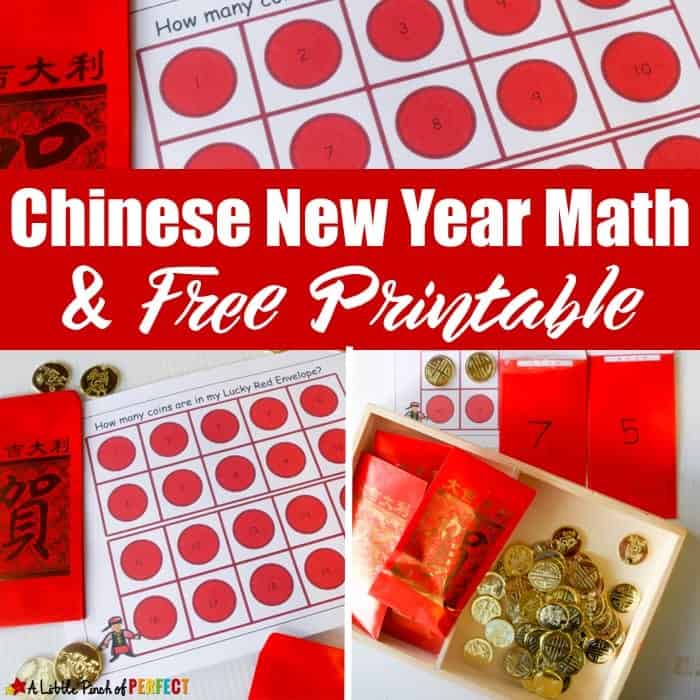 Chinese New Year Red Envelope Math Activity and Free Printable for Kids: includes 3 activities, free printable 10-frame counting mats and an addition page for your preschooler, kindergartner, and first grader (January, February)
