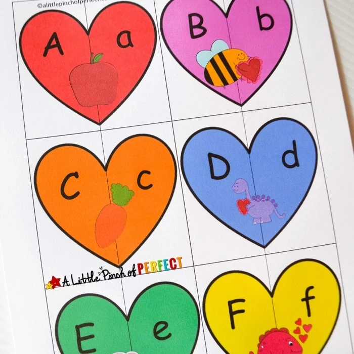 Valentine’s Heart Letters and Phonics Puzzles Free Printable