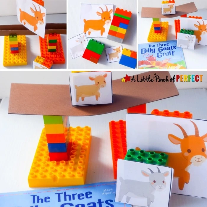 The Three Billy Goats Gruff STEAM Bridge Building Activity for Kids: With a little engineering and creativity kids can help the Three Billy Goats Gruff escape by building a bridge strong enough. This is a fun hands on activity. (preschool, kindergart, book extension, spring)