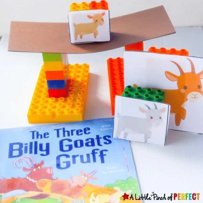 The Three Billy Goats Gruff STEAM Bridge Building Activity for Kids: With a little engineering and creativity kids can help the Three Billy Goats Gruff escape by building a bridge strong enough. This is a fun hands on activity. (preschool, kindergart, book extension, spring)