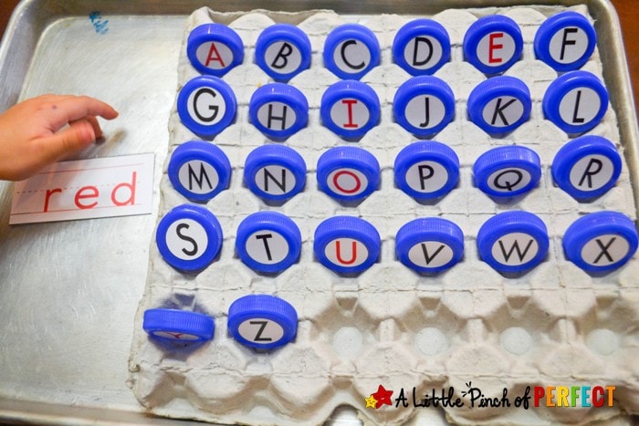 CVC Word Building Activity for Kids: Use this activity to turn boring flashcards into a fun hands on language activity. Your kindergartner or first grader can build CVC words to practice reading and spelling. As always, you can adapt this activity to match your child's skill level. 