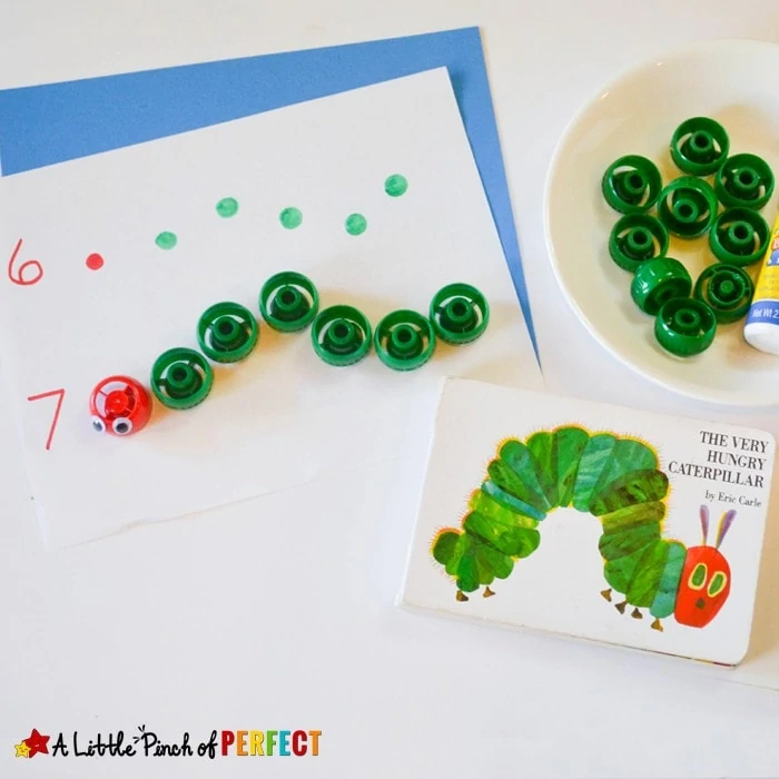 Counting Caterpillars Math Activity Inspired by the Hungry Caterpillar: This simple math activity is great for your preschooler and kindergartner to practice counting and fine motor skills.