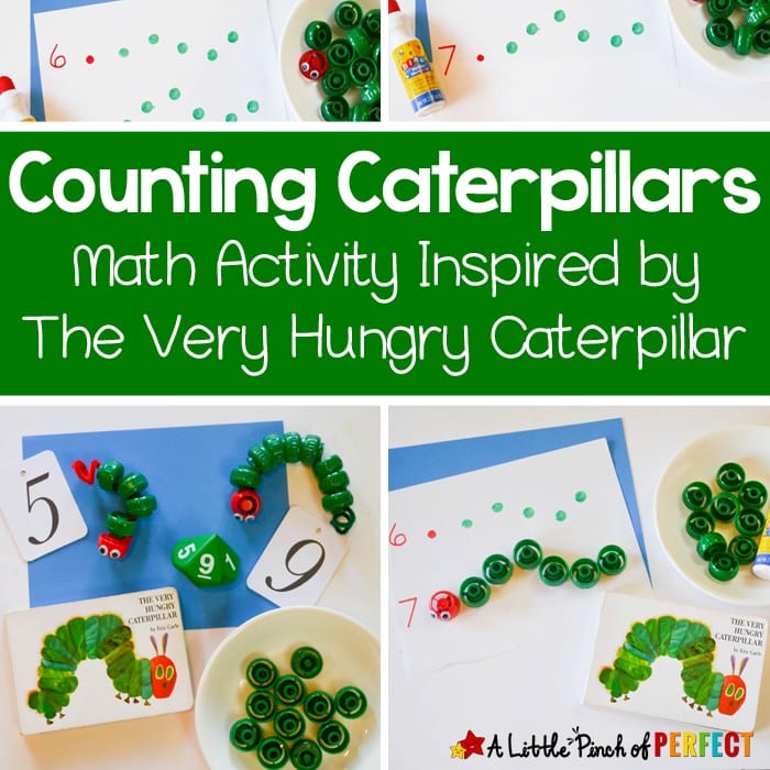 Counting Caterpillars Math Activity Inspired by the Hungry Caterpillar: This simple math activity is great for your preschooler and kindergartner to practice counting and fine motor skills. (Eric Carle, Spring, Book Extension)