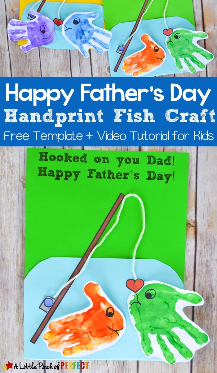 Happy Father's Day Handprint Fish Craft: Kids can make Dad or Grandpa an adorable Father's Day Card using our Free Template. Dad will be O-Fish-ally Happy. 