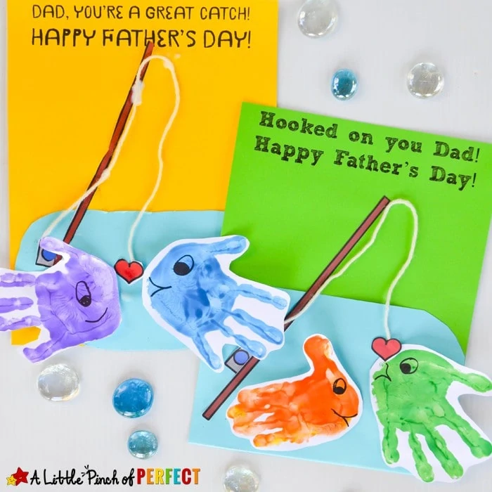 Happy Father's Day Handprint Fish Craft: Kids can make Dad or Grandpa an adorable Father's Day Card using our Free Template. Dad will be O-Fish-ally Happy.