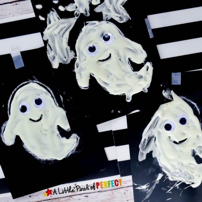 Glow in the Dark Puffy Paint Ghost and Free Craft Template: Our glow in the dark puffy paint is super easy to whip up and makes the coolest Halloween crafts with the kids. Once dry, children's artwork will glow when the lights are turned off