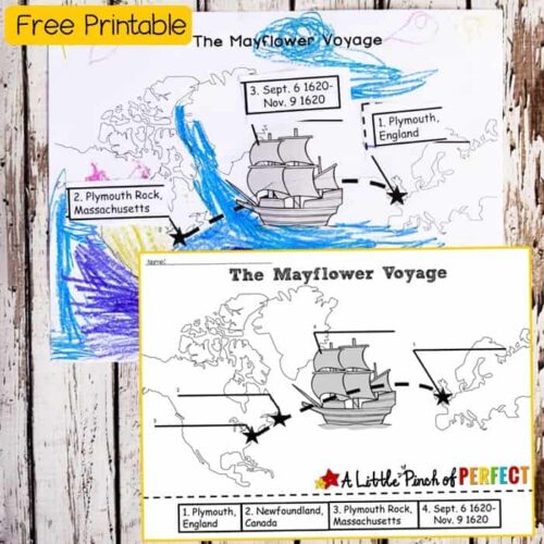 Mayflower Voyage Color and Label Map: Free Printable Kids Activity