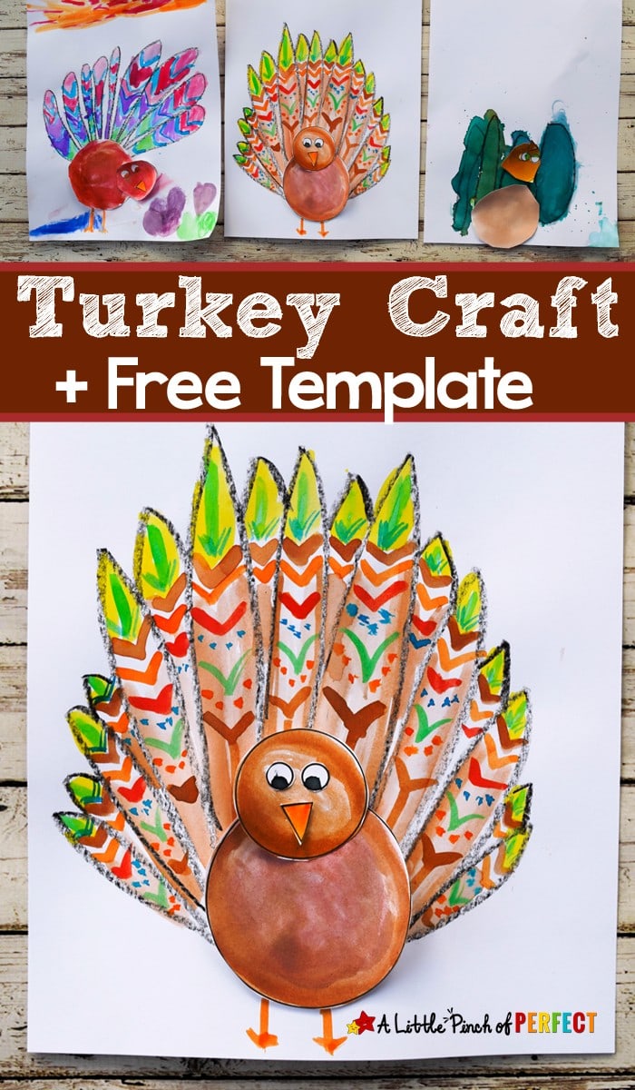 Thanksgiving Turkey Craft for Kids and Free Template: Children can color, paint, and assemble their own turkey to make a unique craft that’s all their own. 