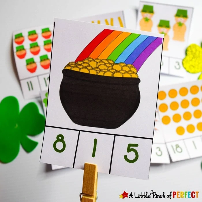 Free Printable St. Patrick’s Day Clip Cards: Counting 1-20