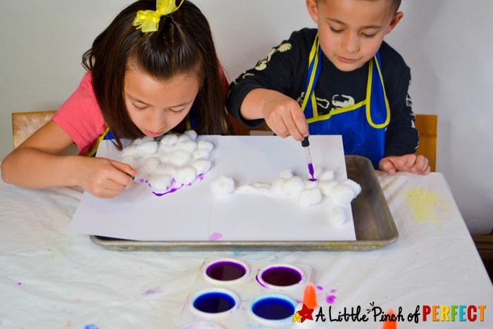 Rain Cloud Gravity Painting for Kids: a fun and easy process art activity (#spring #kidscraft #kidsart #kindergarten #preschool)