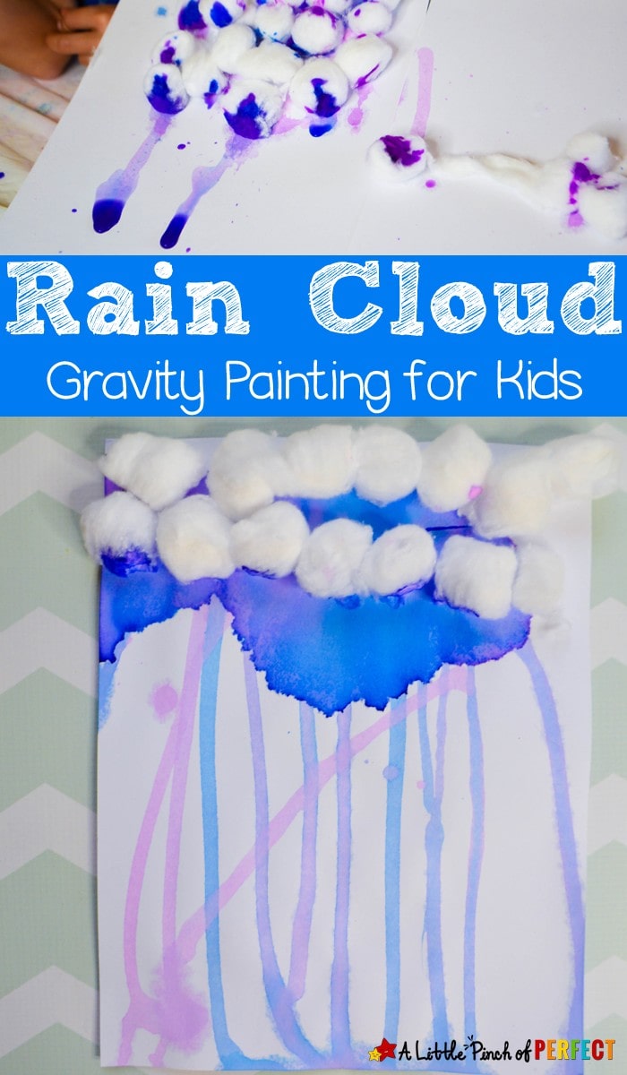 Rain Cloud Gravity Painting for Kids: a fun and easy process art activity (#spring #kidscraft #kidsart #kindergarten #preschool) 
