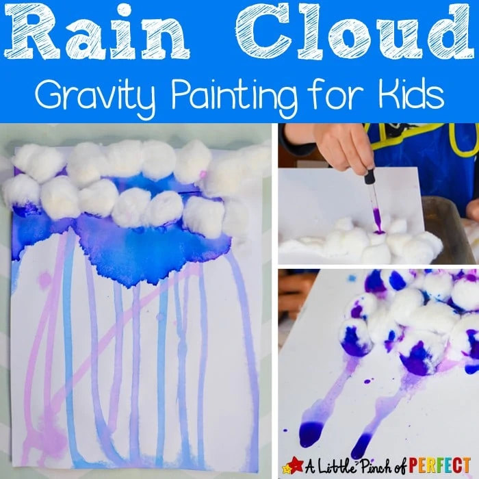 Rain Cloud Gravity Painting for Kids: a fun and easy process art activity (#spring #kidscraft #kidsart #kindergarten)