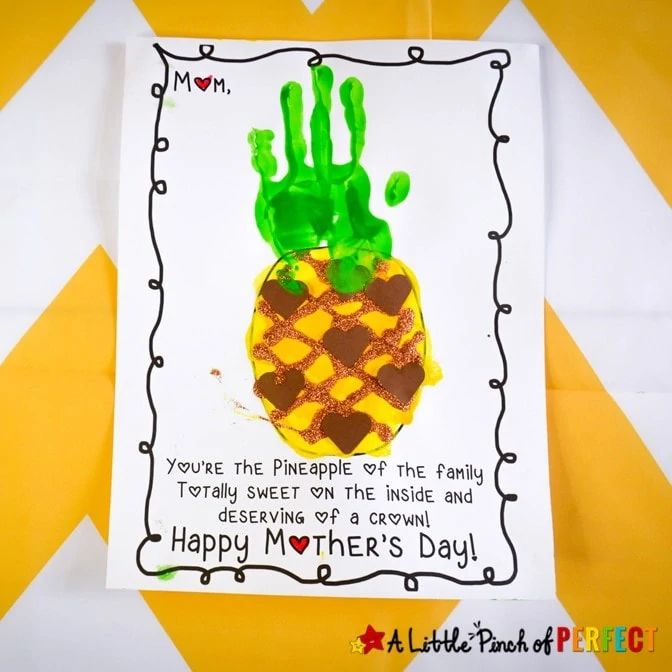 Pineapple Mother’s Day Handprint Craft for Kids and Free Template
