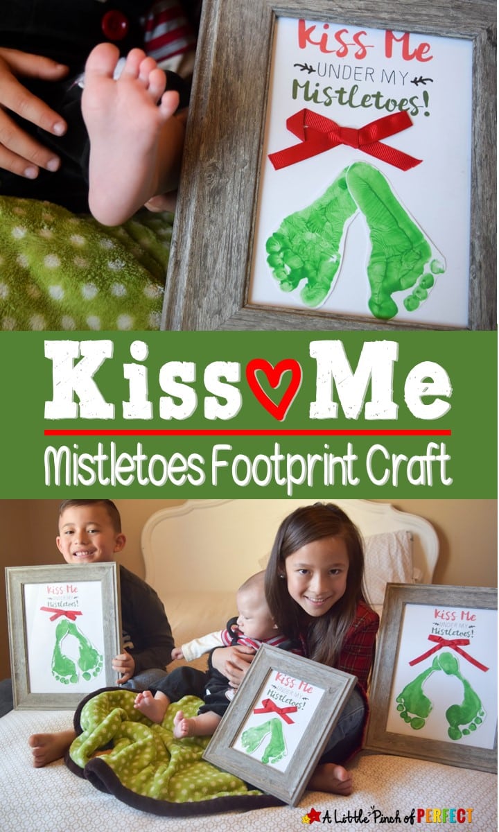 Kiss Me Under the Mistletoe Footprint Craft, Free Template, and Directions: This is so darling for Christmas. (#christmas #craft #kidsactivity #Preschool)