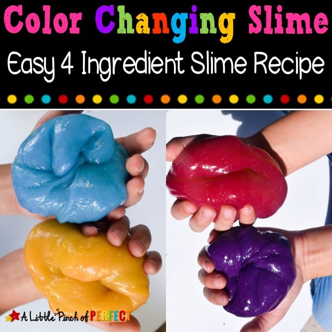 How to Make Color Changing Slime: Easy 4 ingredient slime recipe that makes stretchy and squeezable slime that changes color in the sun! (#Slime #kidsactivity #sensoryplay)
