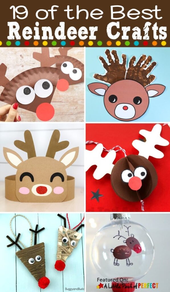 Kids will enjoy making reindeers with this inspiring list of 19 of the Best Reindeer crafts. Ideas include using paper plates, popsicle sticks, handprints,free templates, and even making yummy reindeer food treats. (#christmascrafts #crafts #kidsactivity #kidscraft)