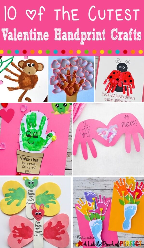 Make homemade Valentine's Day cards with kids with these adorable handprint craft ideas including an "I'm Stuck on You Cactus," a "You Make My Heart Flutter Butterfly," an "Owl Always Love You Owl," and more. (#valentinesdaycard #valentines #craft #kidscraft)