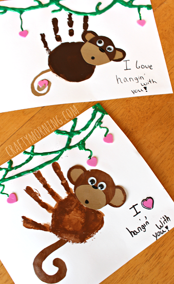 Monkey Valentine's Handprint Crafts