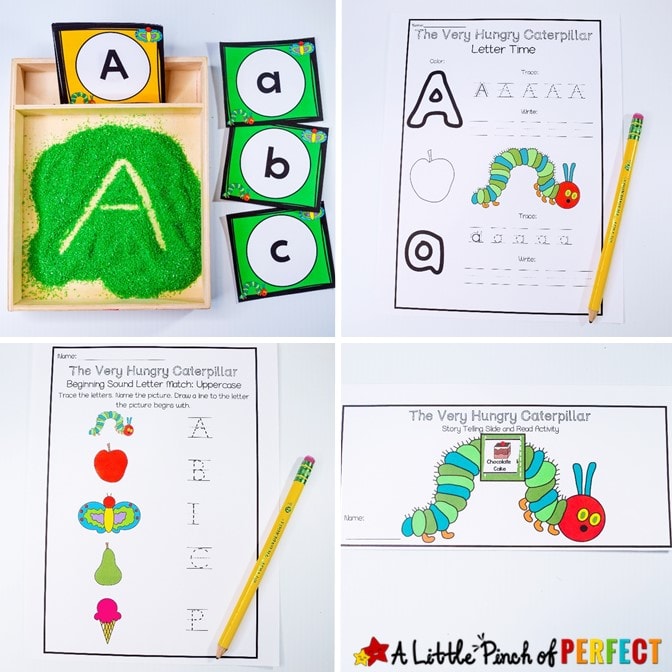 The Very Hungry Caterpillar Printable Activity Pack: This adorable pack of engaging activities will teach children letters, numbers, phonics, fine motor skills, shapes, life cycle of a butterfly, nutrition, days of the week, and more. It makes teaching and learning fun and easy. (#preschool #kindergarten #printables #kidsactivities #homeschool) 