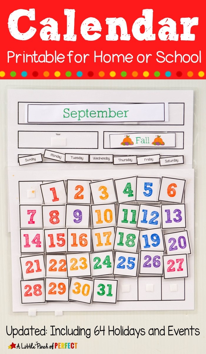 Interactive Calendar for Kids: Print and assemble to teach kids days of the week, months, years, and holidays. #homeschoom #preschool #kindergarten 