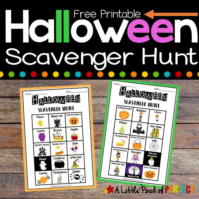 Send the kids on a scavenger hunt this Halloween to find everything from candy, pumpkins, and more with this free printable activity. #halloween #kidsactivity #scavengerhunt