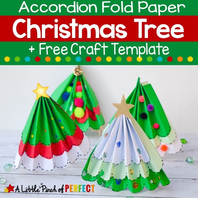 Paper Accordion Christmas Tree and Free Template for Kids: Kids can make a pretty folded paper Christmas Tree craft with our easy step-by-step directions and free template. (#christmas #kidscraft #craft #papercraft #christmastree #kidsactivity)
