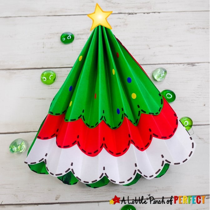 Paper Accordion Fold Christmas Tree and Free Template for Kids