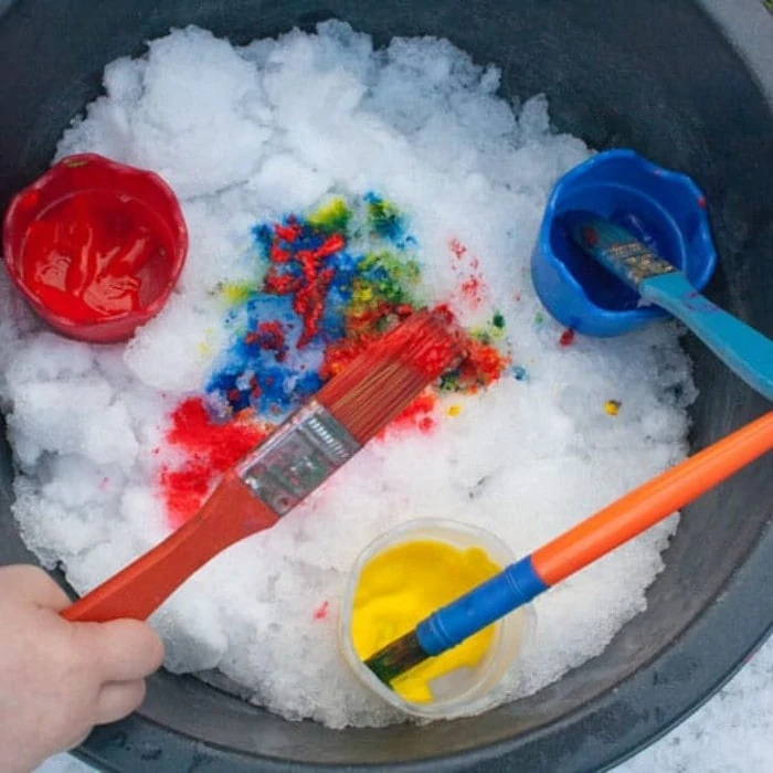 Snow Activities Kids Will Love this Winter: Enjoy some winter fun with these simple snow activity ideas for kids like snow paint, snow crafts, snow recipes, and snow play. #kidsactivity #preschool #daycare #snow