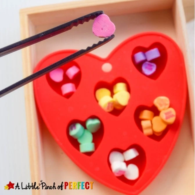 Valentine’s Conversation Heart Sorting: Fine Motor Skills and Colors
