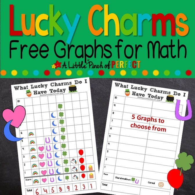 Lucky Charms Graphing Free Printable Math Activity for Kids: Teach children how to graph with Lucky Charm cereal using our ready-to-use printable graphs. 5 to choose from. #Math #stpatricksday #homeschool #kidsactivity