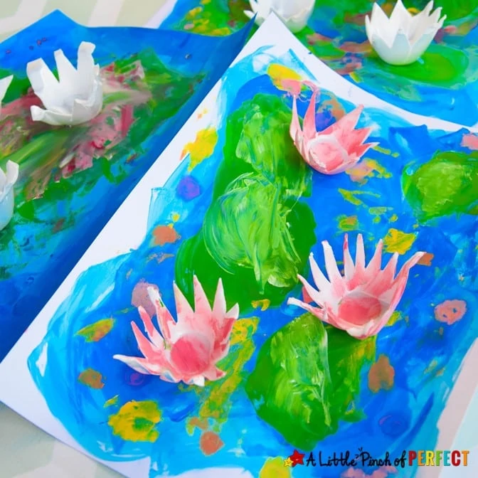 Water Lily Art with Egg Carton Flowers for Kids
