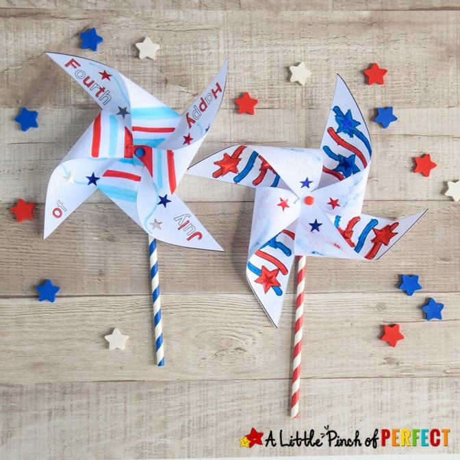 Download and print our free Fourth of July Pinwheel craft for your kids to color, decorate, and put together. The download includes 3 templates including stars, stripes, and the phrase, "Happy Fourth of July."