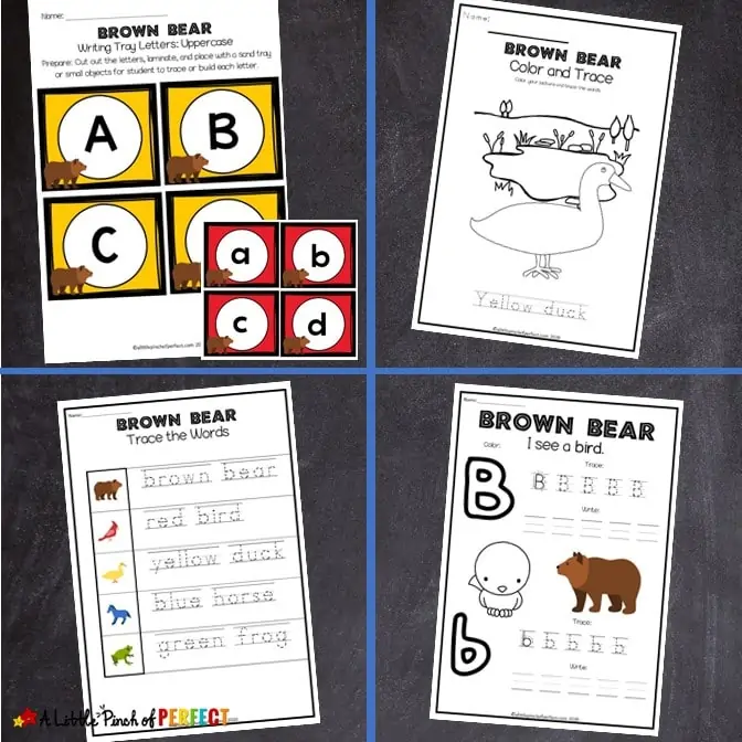 Brown Bear Printable Activity Pack: 150+ pages full of fun and engaging activities for preschool and kindergarten including crafts, language arts, math, colors, and more! #brownbear #ericcarle #preschool #kindergarten #homeschool 