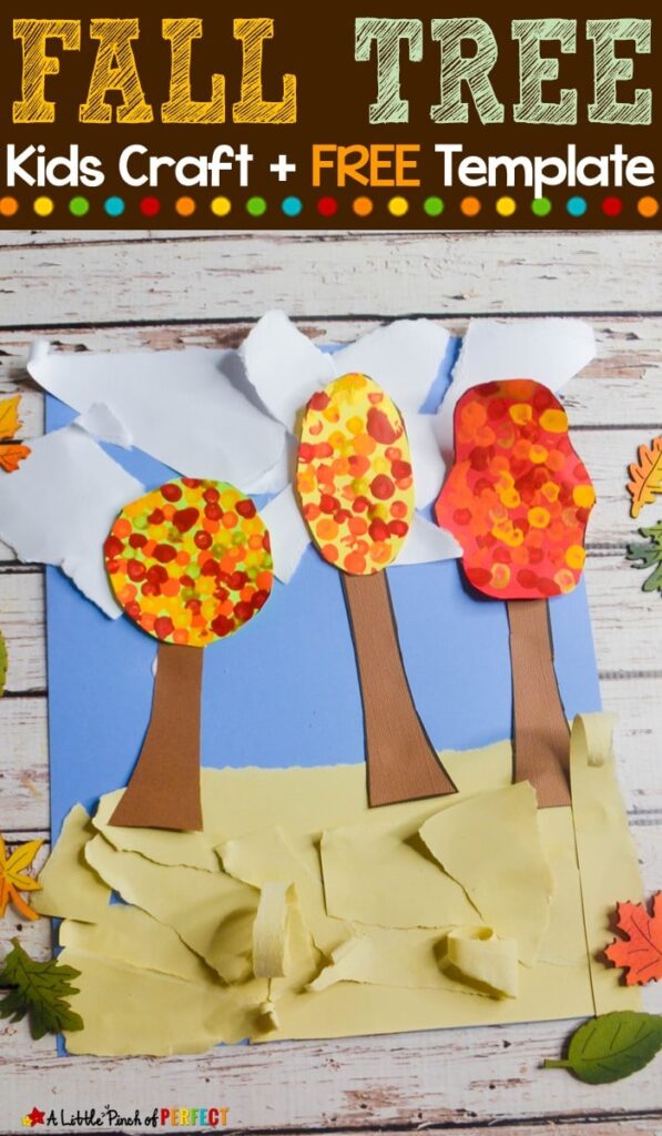 Fall Trees Kids Craft and Free Template: Children can make colorful autumn trees using our free template, printable directions, and video tutorial. #kidscraft #craft #preschool #kindergarten