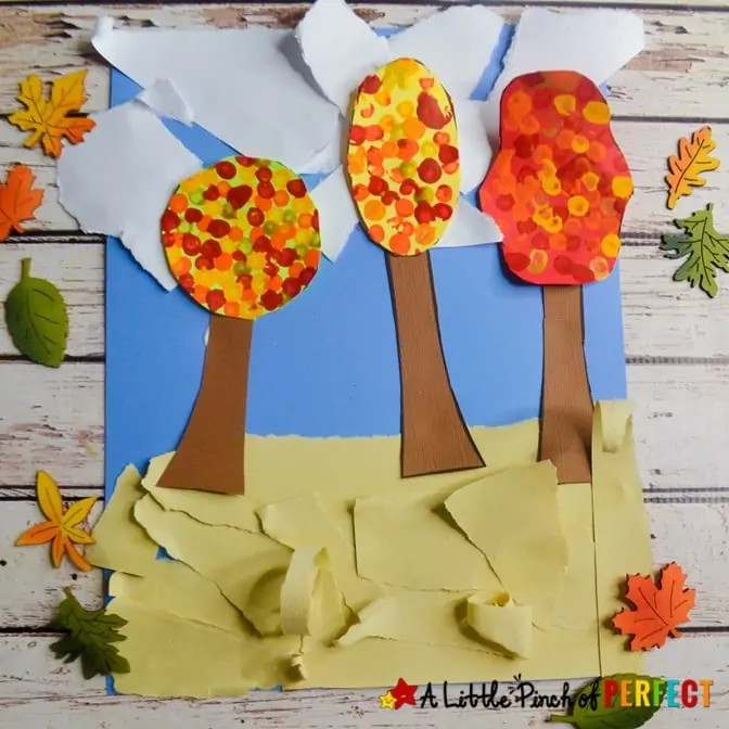 Fall Tree and Painted Leaves Kids Craft and Free Template