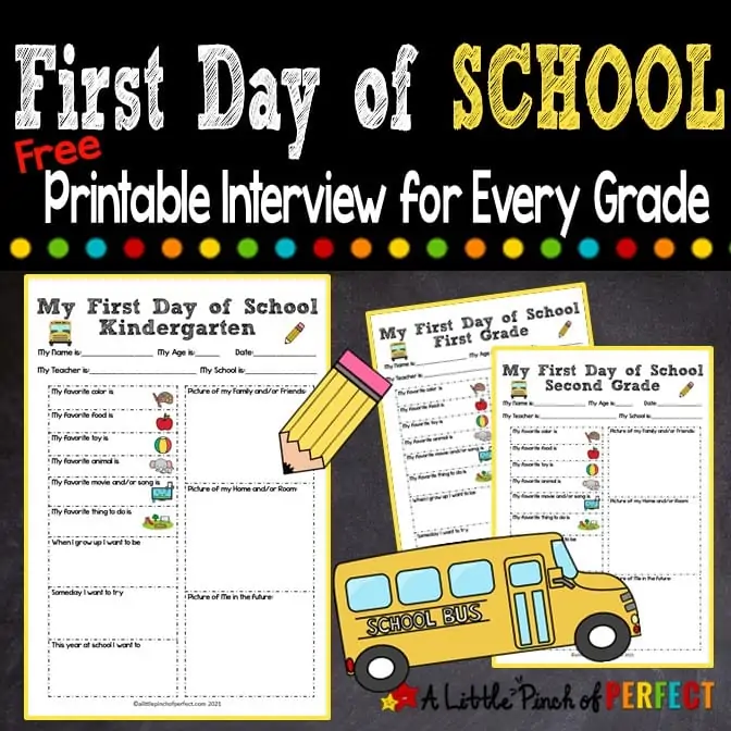 Children will have fun answering questions about themselves with this First Day of School printable Interview questionnaire. It's the perfect way for students to get to know each other for grades preschool to highschool. #backtoschool #firstdayofschool #homeschool
