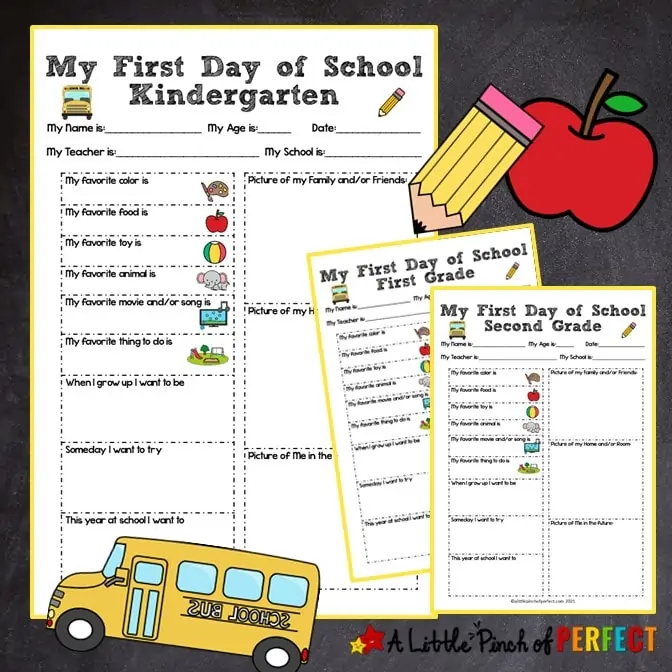 Children will have fun answering questions about themselves with this First Day of School printable Interview questionnaire. It's the perfect way for students to get to know each other for grades preschool to highschool. #backtoschool #firstdayofschool #homeschool