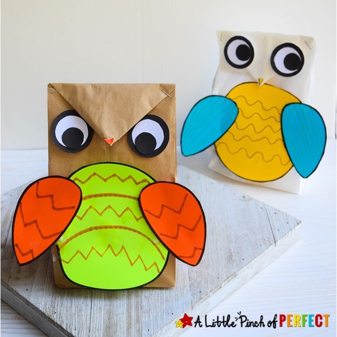 Paper Bag Owl Craft for Kids and Template Brown paper bag and white paper bag