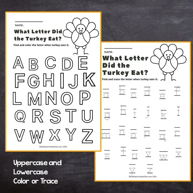 Feed the Turkey Thanksgiving Kids Activity letter worksheets