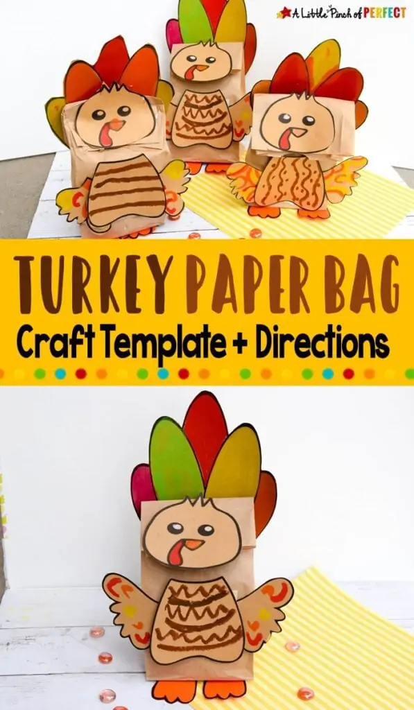 Turkey Paper Bag Craft Template Thanksgiving