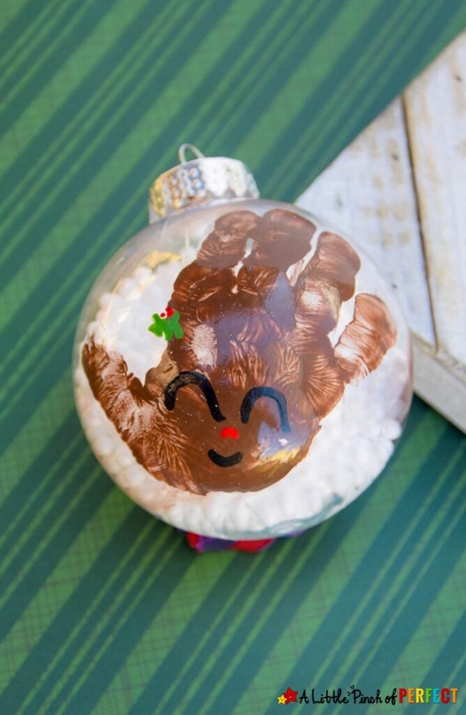 DIY Reindeer Handprint Christmas Ornament Directions and Video Tutorial for Kids