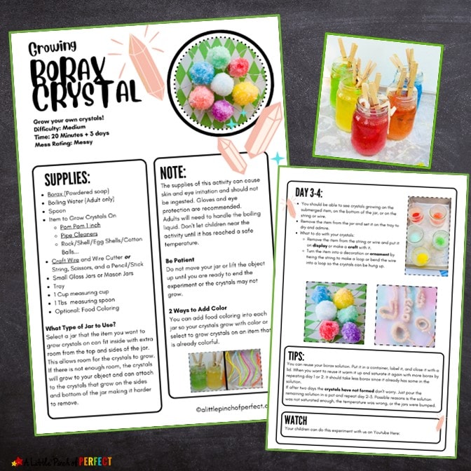Crystal Borax Science Activity Pack Directions